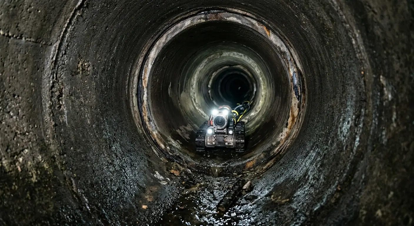 Robotic sewer camera inspecting pipe interior for Sewer Line Repair in Camden